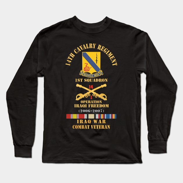 Army - 14th Cavalry Regiment w Cav Br - 1st Squadron - OIF - 2006–2007 - Red Txt Cbt Vet w IRAQ SVC X 300 Long Sleeve T-Shirt by twix123844